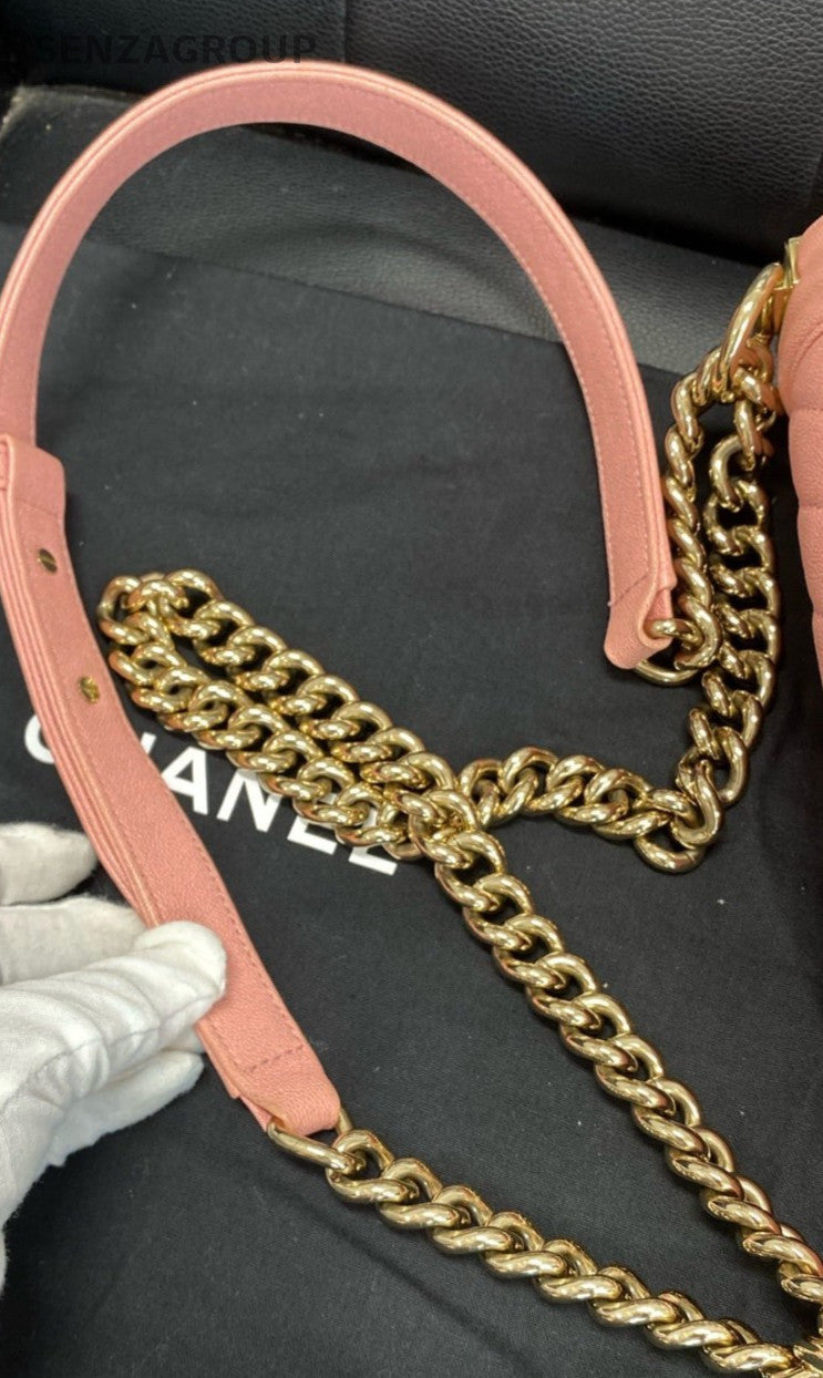Chanel Leboy MM Calfskin Chain Shoulder Bag Pink Gold Used Women Classic