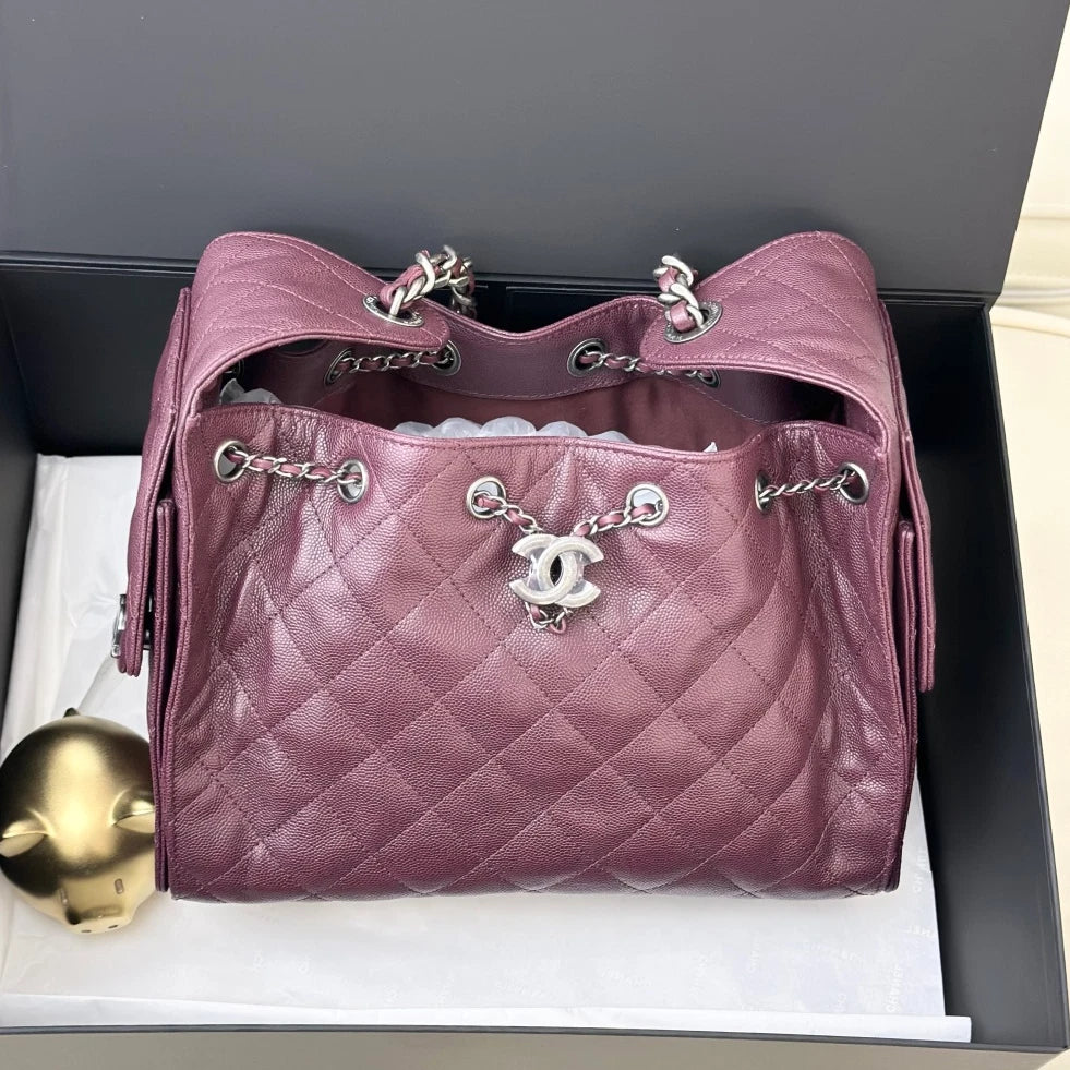Chanel 25Bag PM Calfskin Shoulder Crossbody Bag Red Silver Women Fashion S