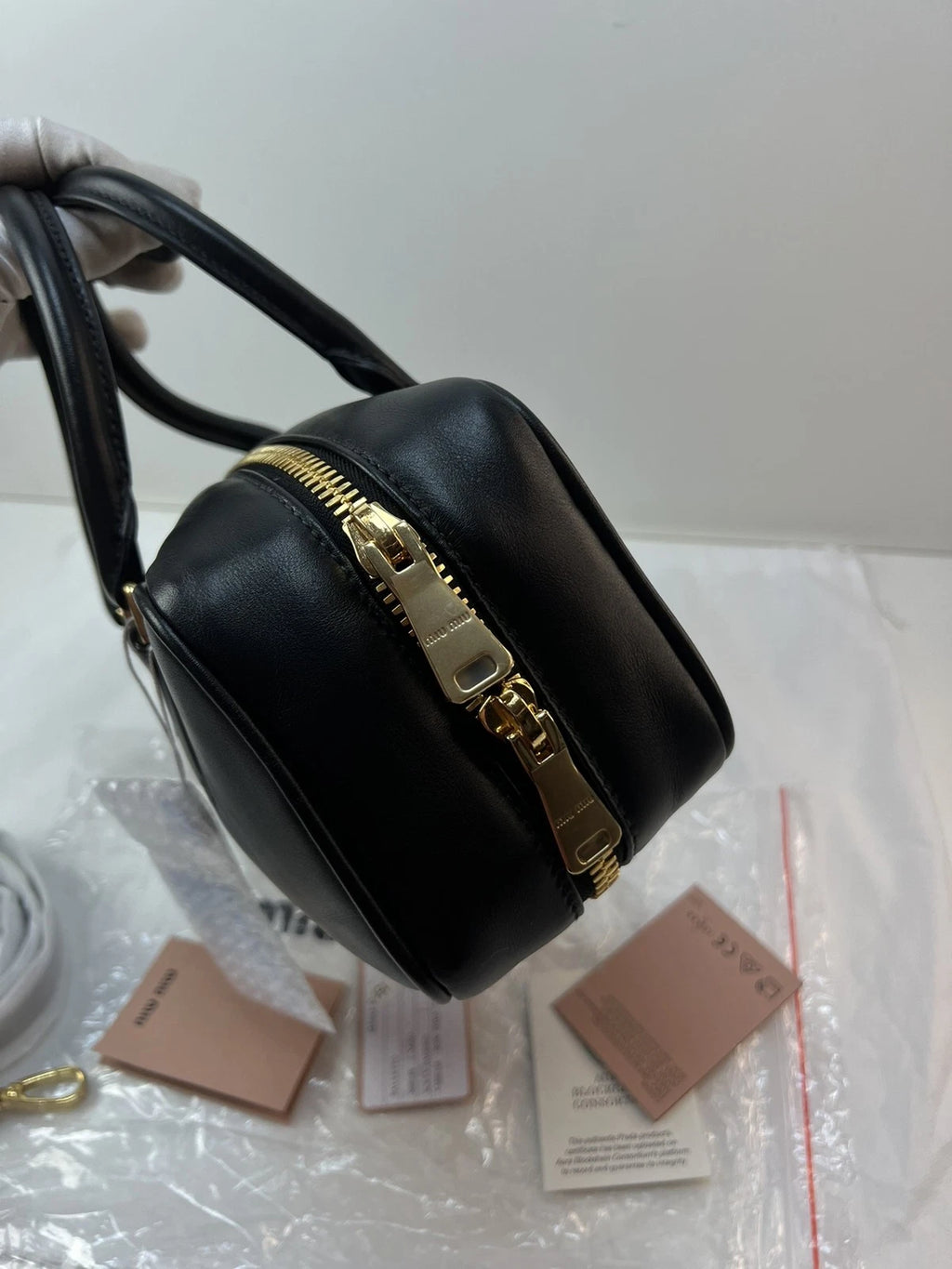 Miu Miu Beau Large Bowling Bag Black Leather Top Handle Crossbody