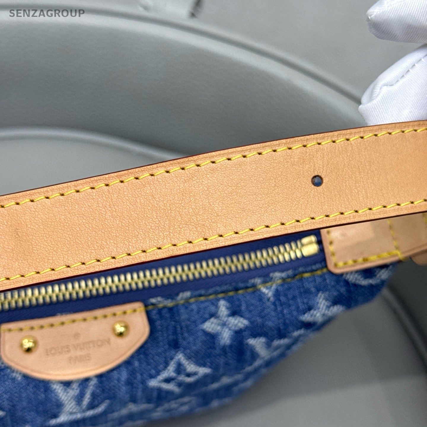 Louis Vuitton Denim Blue Shoulder Bag Gold Buckle Women's Classic Fashion