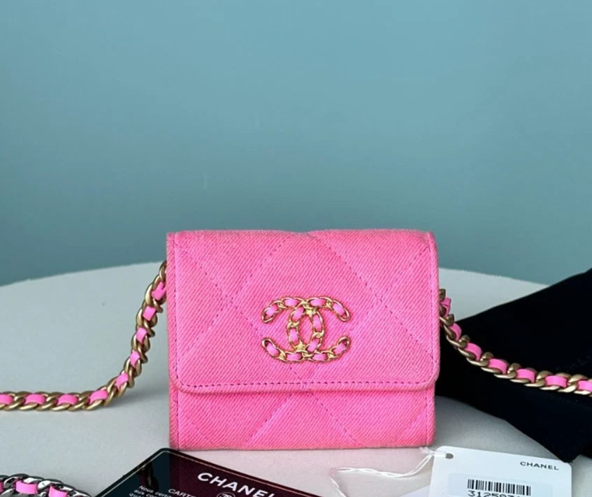 Chanel Denim Mini Chain Crossbody Bag Pink Women Fashion