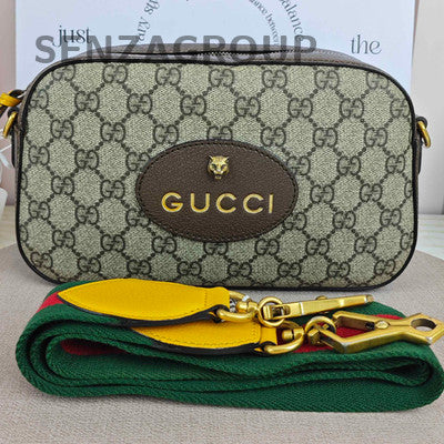 Gucci Neo Vintage GG Monogram Brown Shoulder Bag Gold Buckle Women