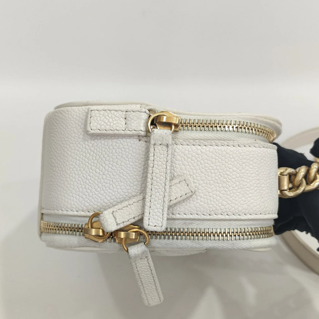 CHANEL Leather White Gold Camera Box Bag For Women