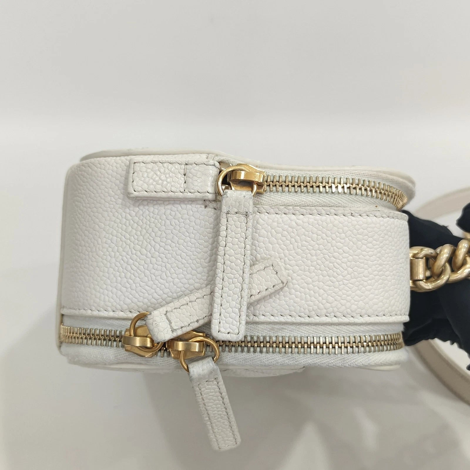 CHANEL Leather White Gold Camera Box Bag For Women