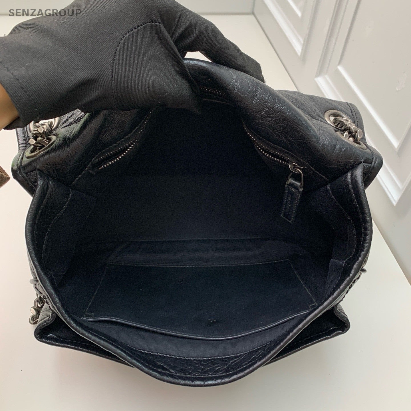 Saint Laurent Niki MM Chain Calfskin Shoulder Bag Black Silver Women Classic