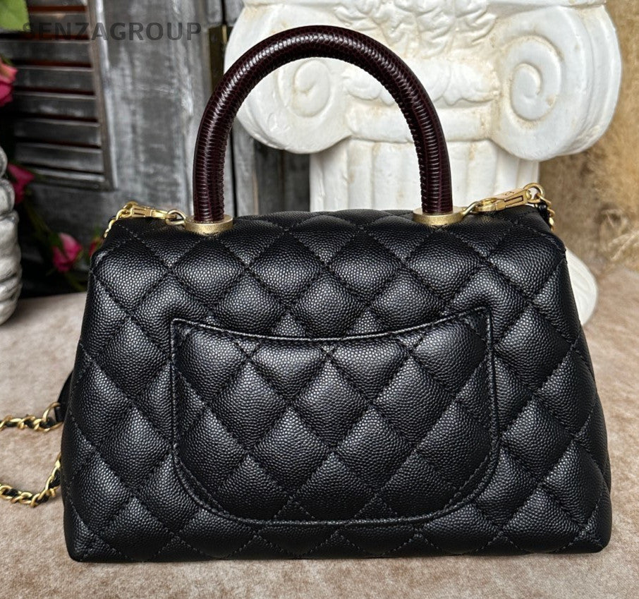 Chanel Coco Handle PM Top Handle Bag Chain Crossbody Black Gold Women Classic