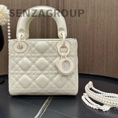 Dior Lady Dior Cannage Quilted Chain Shoulder Bag White Classic Women