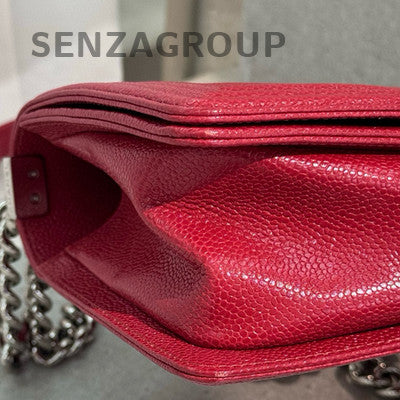 Chanel Red Silver Medium Le Boy Chain Shoulder Crossbody Bag
