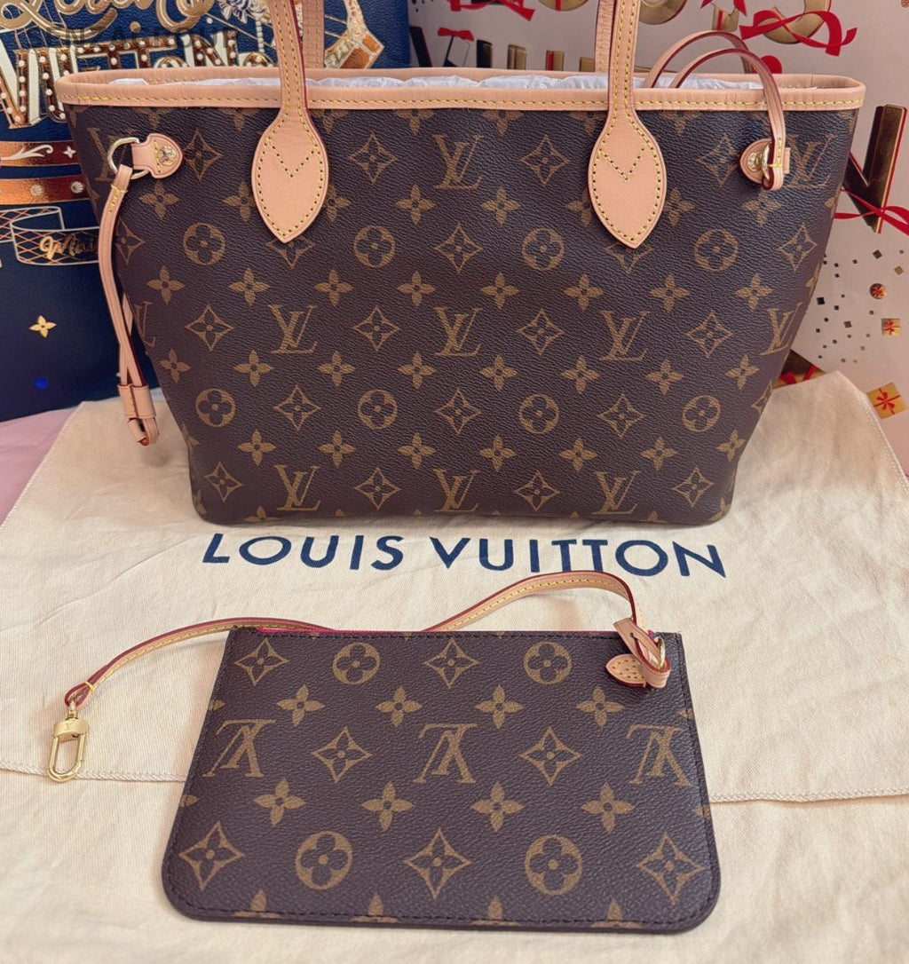 Louis Vuitton Neverfull PM Monogram Shoulder Bag Brown Gold Women Classic