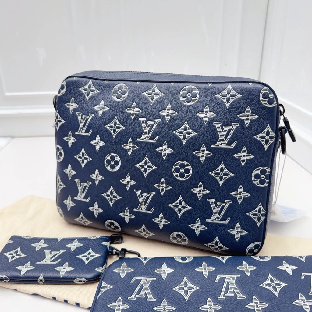 Louis Vuitton Trio Messenger Calfskin Monogram Blue Shoulder Bag Crossbody