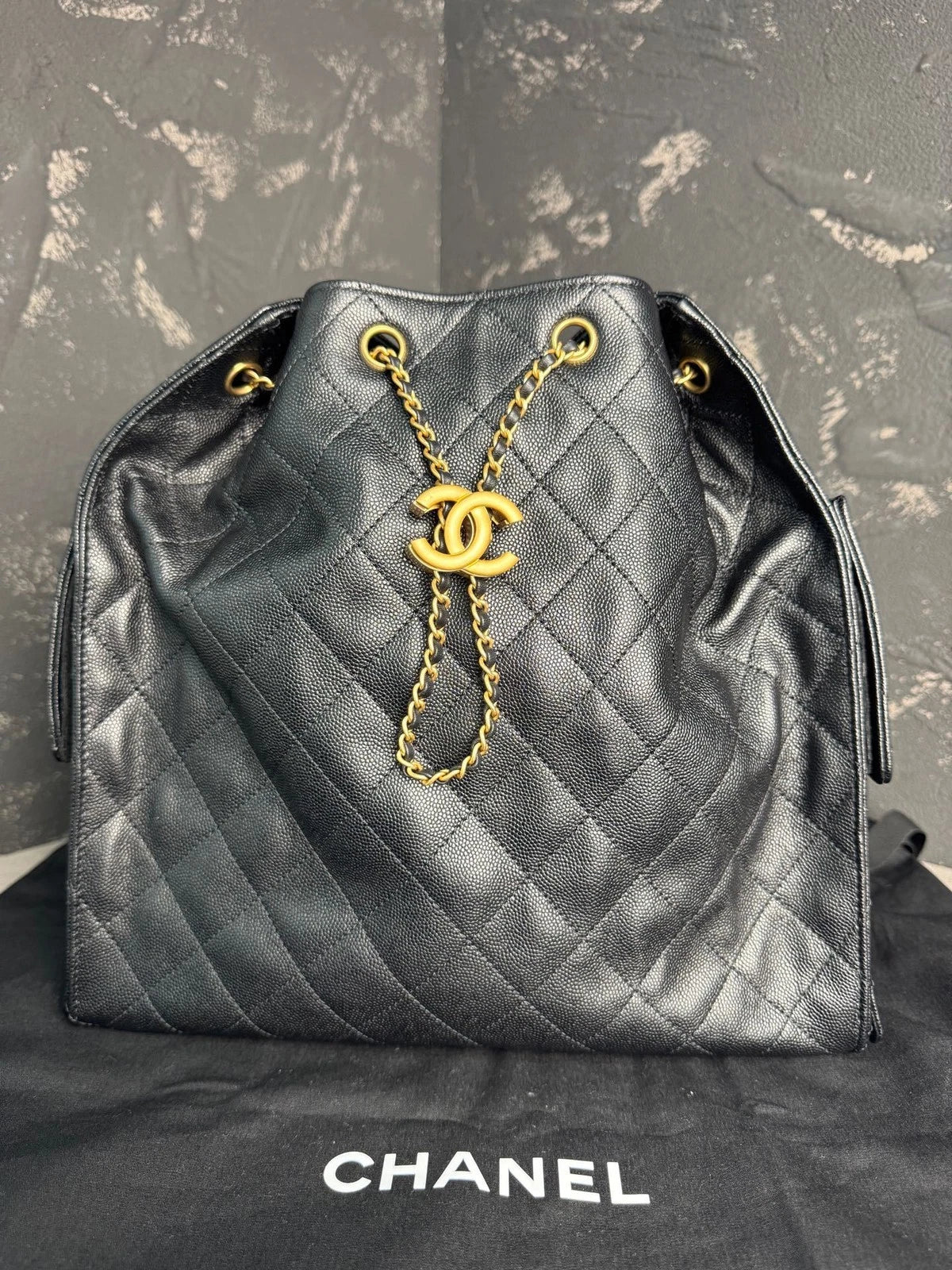 CHANEL 25Bag Medium Black Gold Leather Tote Bag For Women