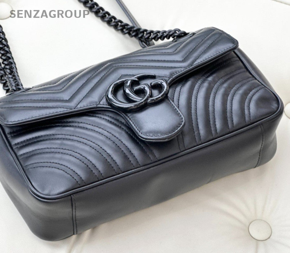 Gucci GG Marmont 26 SoBlack Calfskin Chain Shoulder Crossbody Bag Women Black