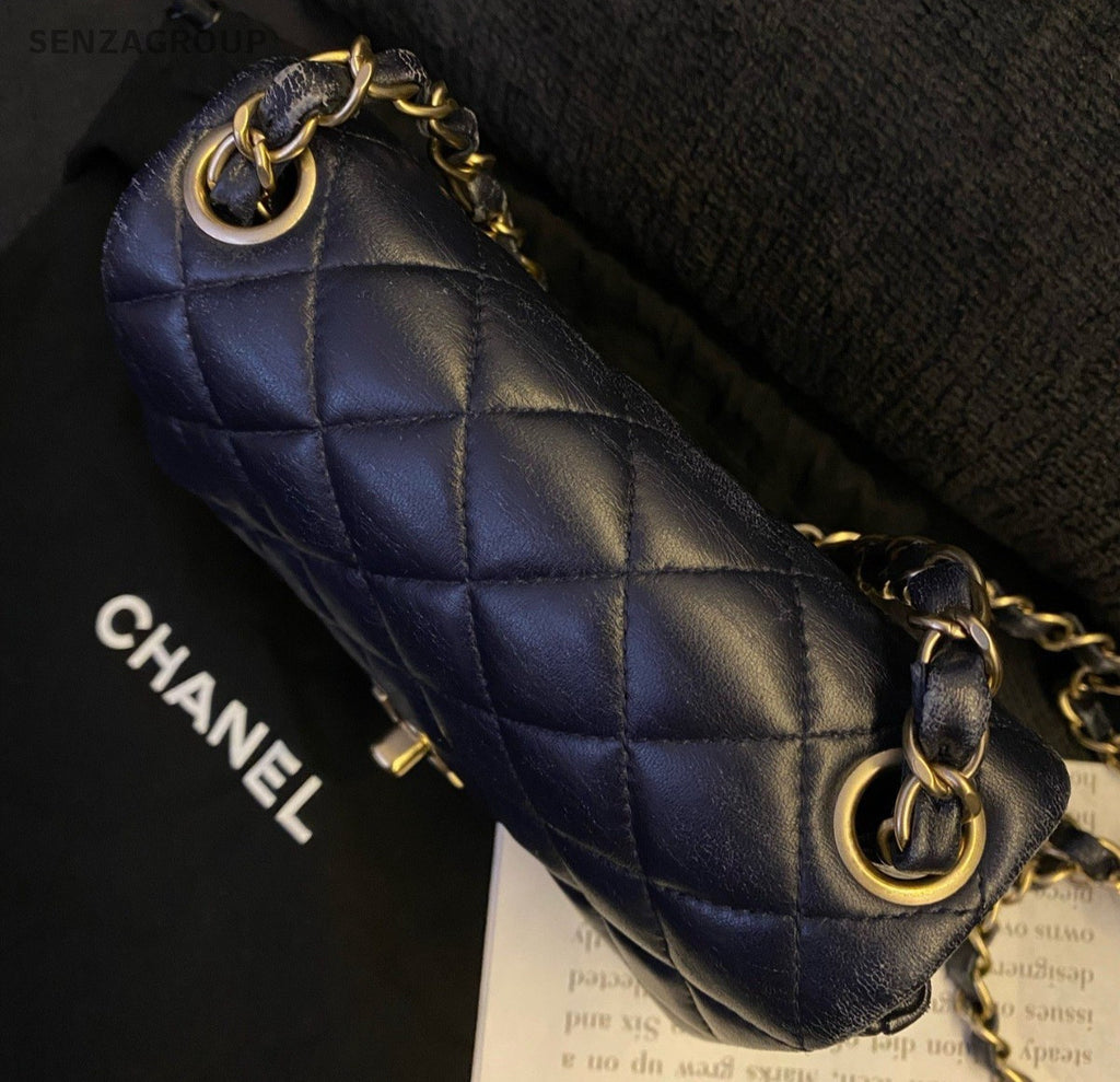 Chanel Classic Flap Chain Shoulder Bag Black Gold Used Women Diamond Fashion