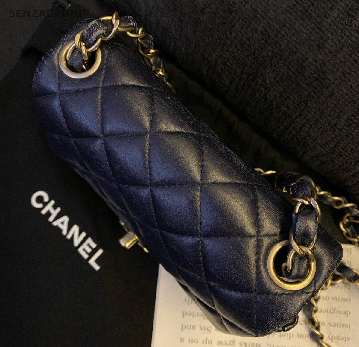Chanel Classic Flap Chain Shoulder Bag Black Gold Used Women Diamond Fashion