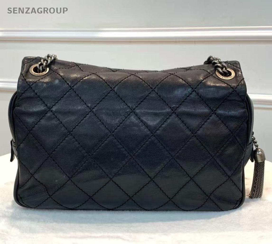 Chanel Edinburgh Calfskin Chain Shoulder Bag Diamond Black Silver Women Classic