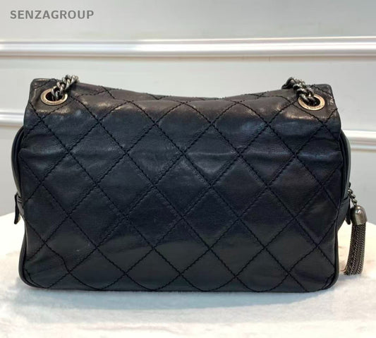 Chanel Edinburgh Calfskin Chain Shoulder Bag Diamond Black Silver Women Classic