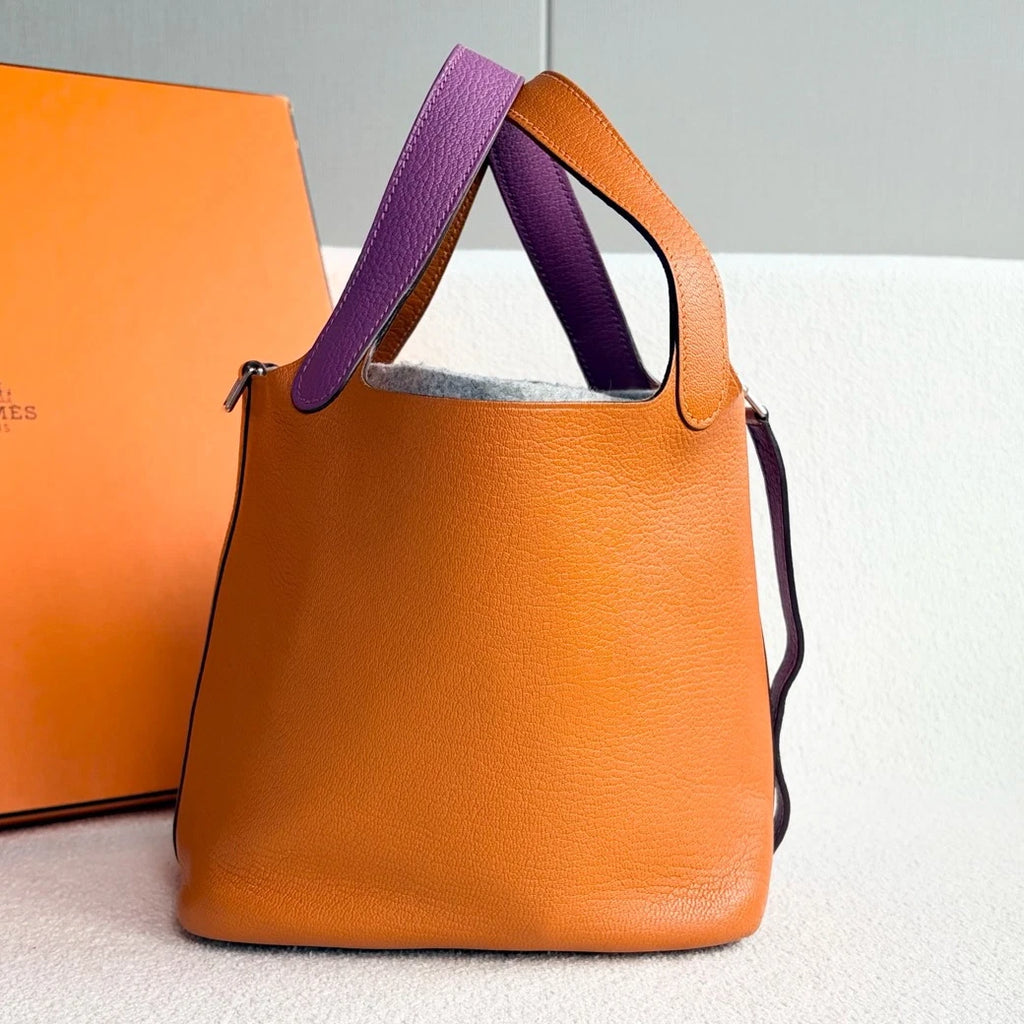 Hermes Picotin18 Top Handle Bag Orange Purple Silver Women Classic
