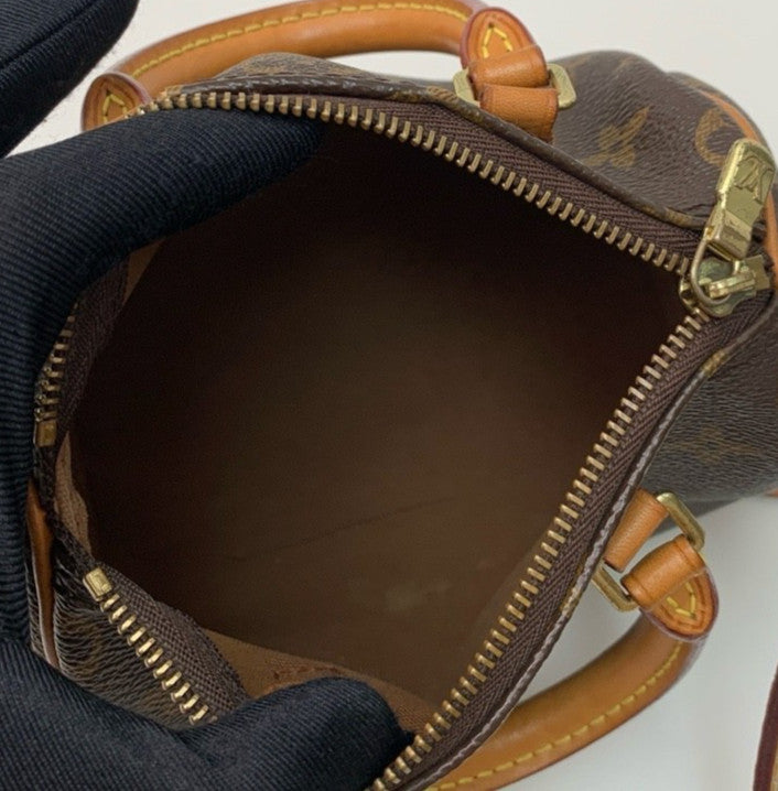 Louis Vuitton Speedy Nano Monogram Crossbody Brown Gold Used Women Classic