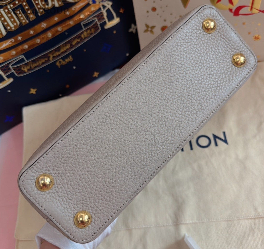 Louis Vuitton Capucines BB Gray Gold Top Handle Bag Crossbody Women Classic