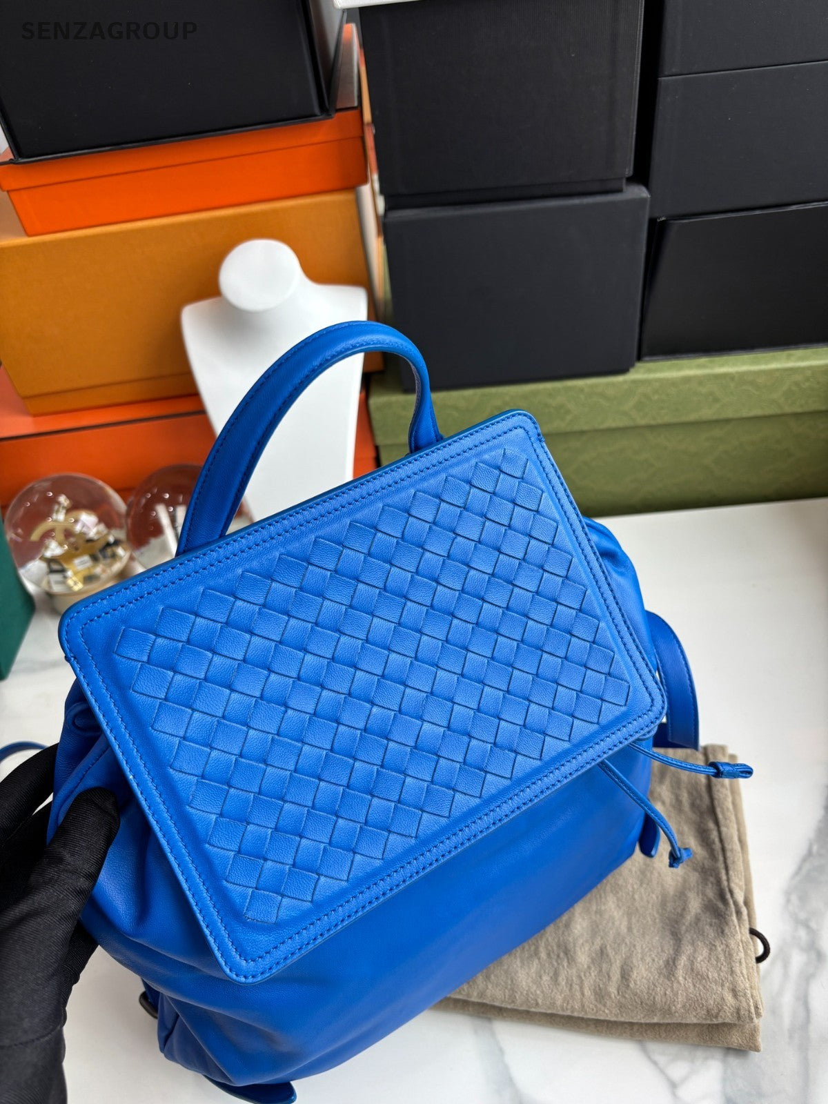 Bottega Veneta Weaving Calfskin Backpack Top Handle Drawstring Shoulder bag Blue