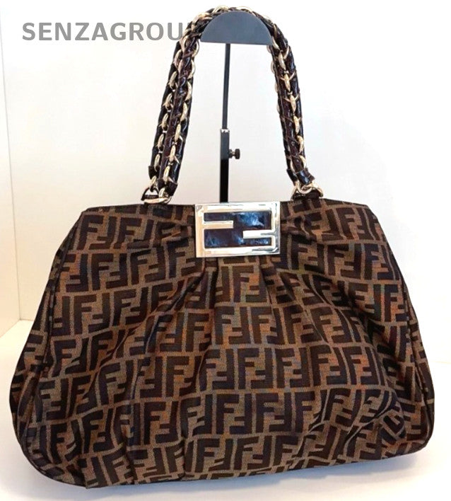 Fendi Classic Monogram Logo tote Shoulder bag Brown Women