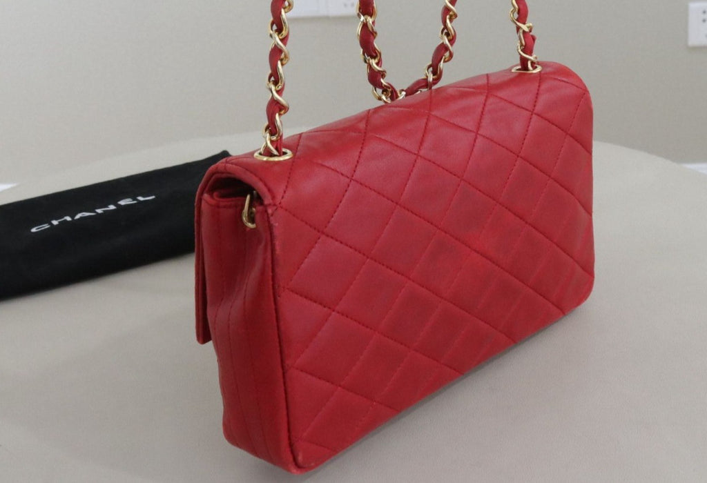 CHANEL CC Logo Diamond Pattern Chain Shoulder bag Vintage Red Women