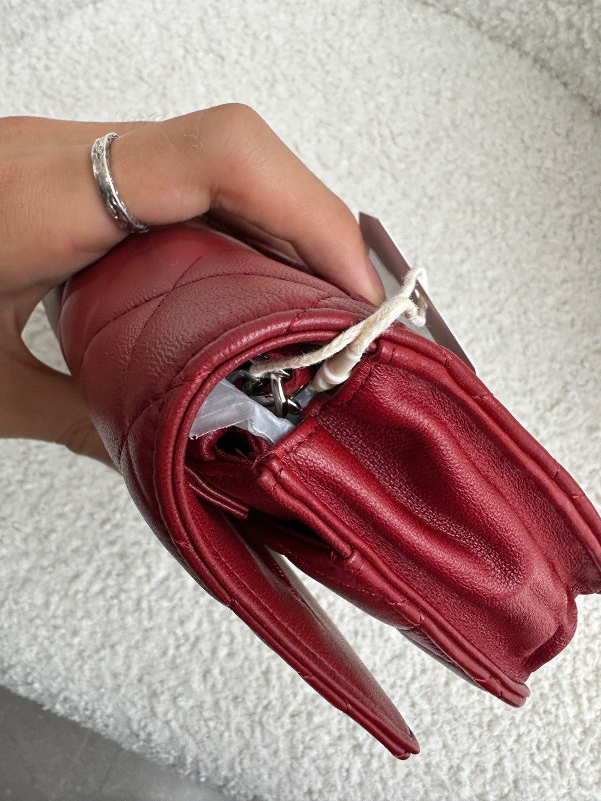 CHANEL Woc Diamond Pattern Chain Shoulder bag Crossbody Red Silver Women