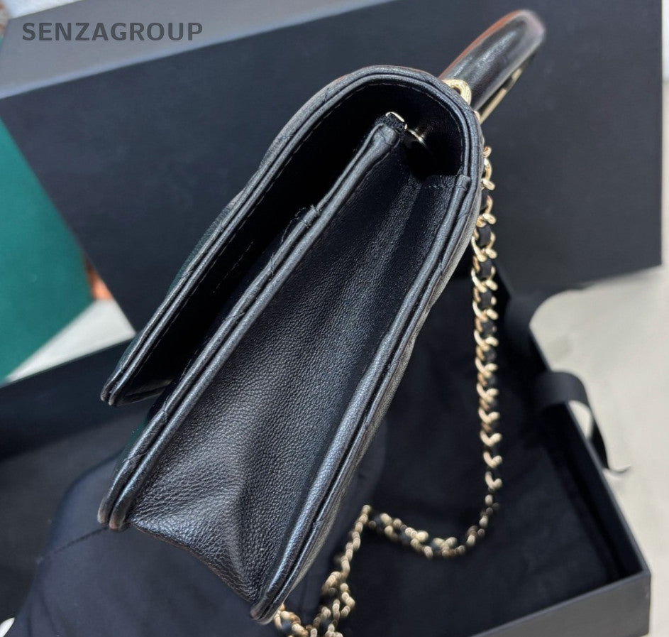 Chanel WOC Diamond Chain Shoulder Bag Crossbody Black Gold Women Classic