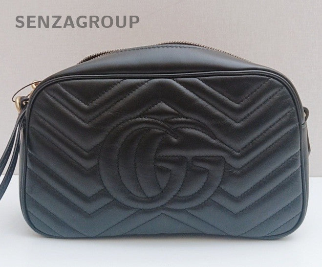 Gucci Marmont MM Chain Shoulder Bag Black Gold Used Women Classic