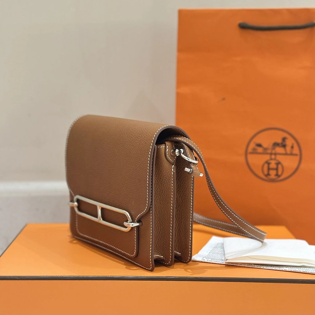 Hermes Roulis19 Evercolor Leather Shoulder Bag For Women Brown
