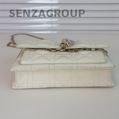 Dior Cannage Lambskin White WOC Chain Crossbody Bag Women Classic