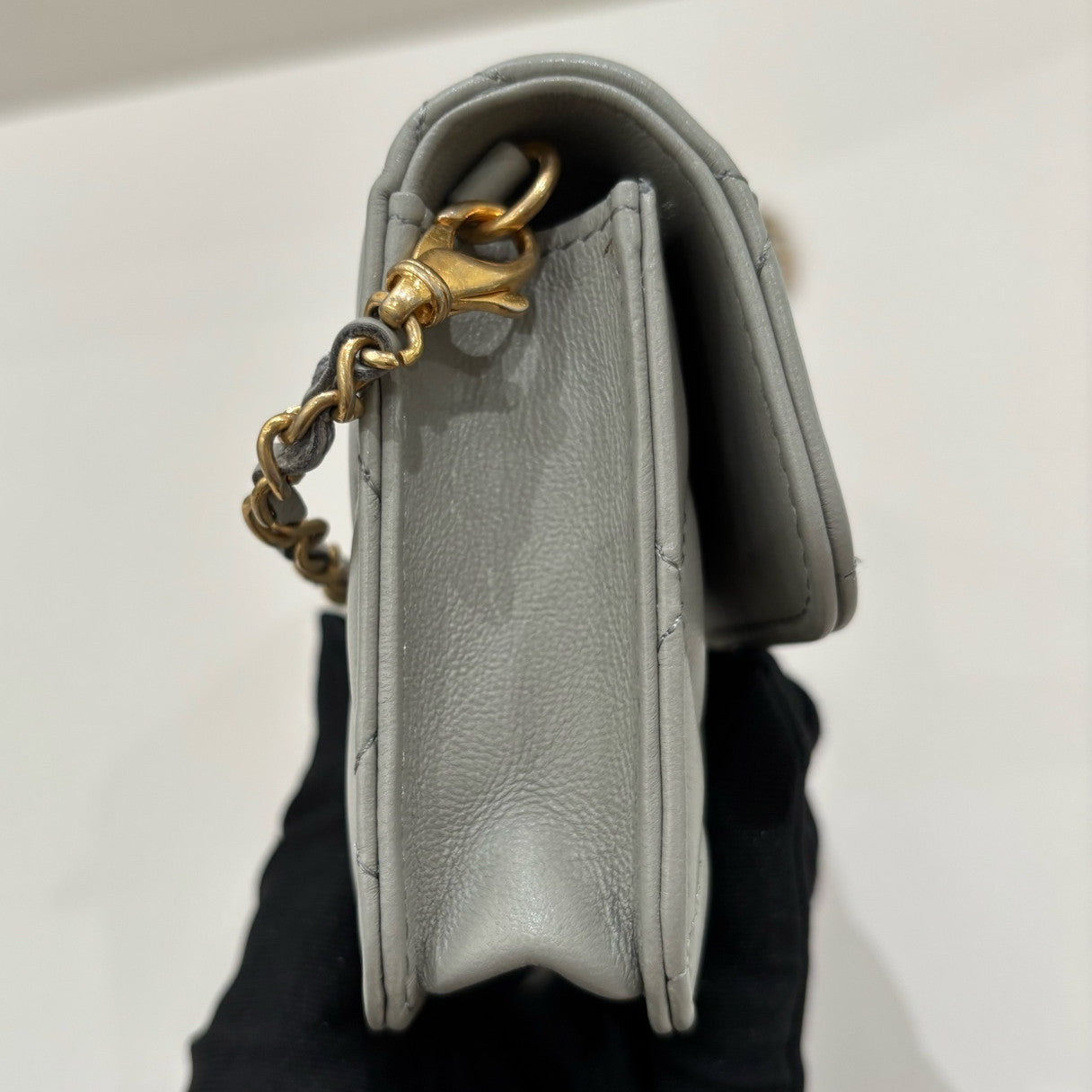 Chanel WOC Mini Grey Gold Quilted Chain Shoulder Crossbody Bag