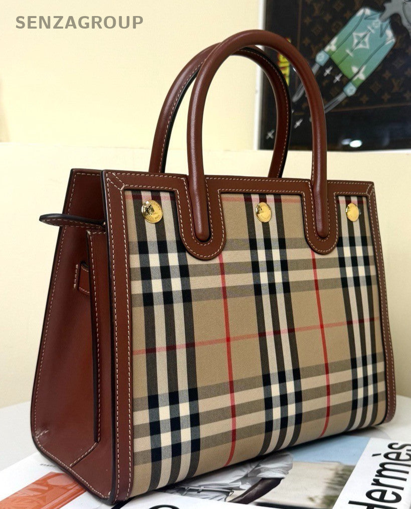 Burberry Title 2Way Tope Handle Bag Crossbody Red Beige Gold Women Classic