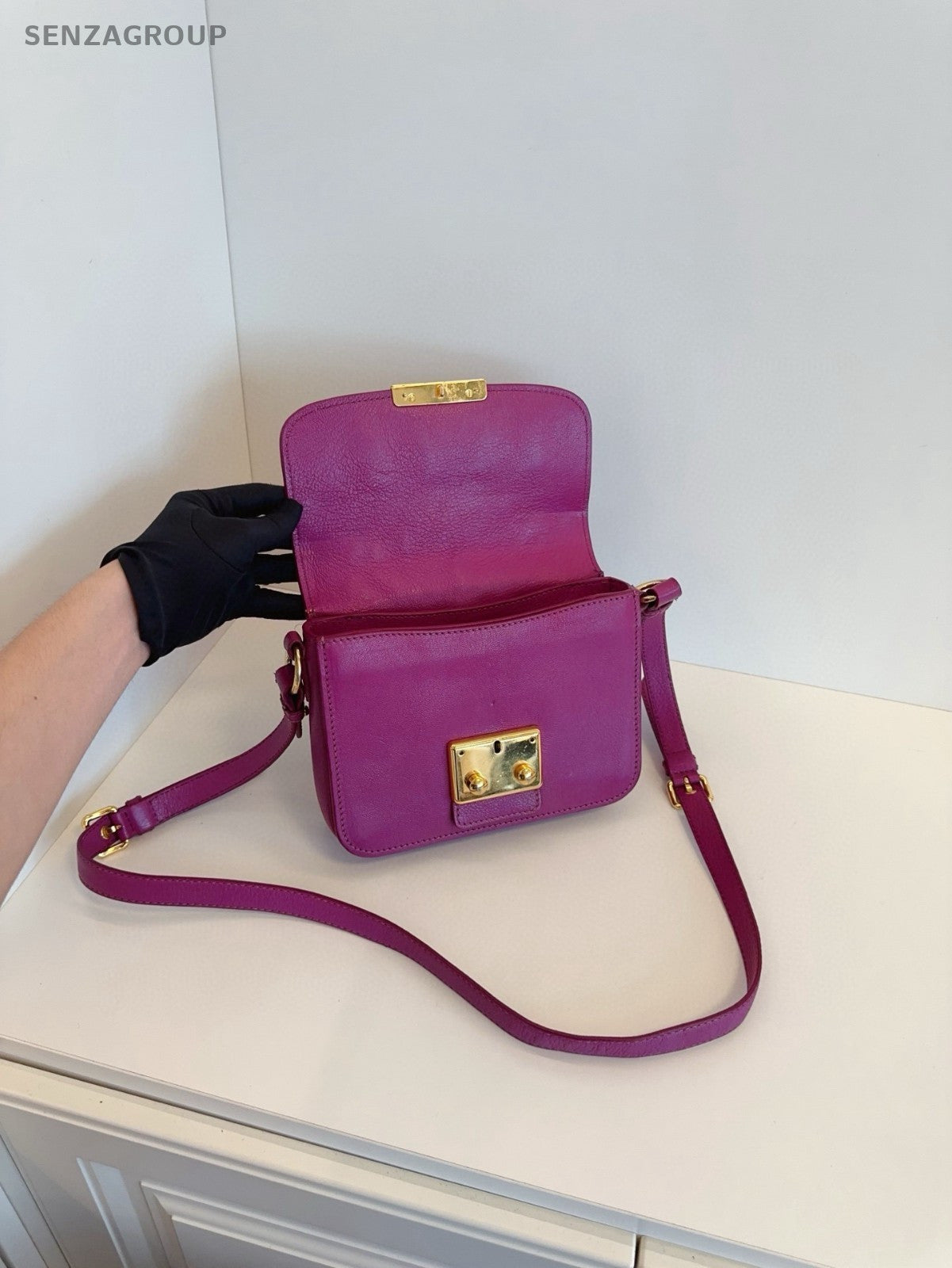 Miu Miu Calfskin Messenger Bag Top Handle Shoulder Crossbody Bag Women Purple