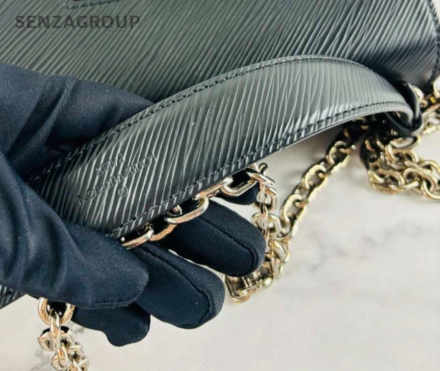 Louis Vuitton Twist MM Epi Chain Crossbody Shoulder Bag Black Silver Women