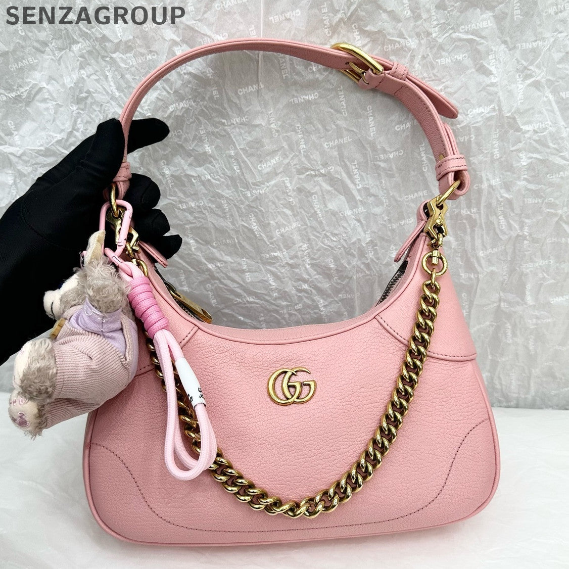 Gucci Aphrodite Small Crescent Shoulder Bag in Pink Gold - Fashion Women
