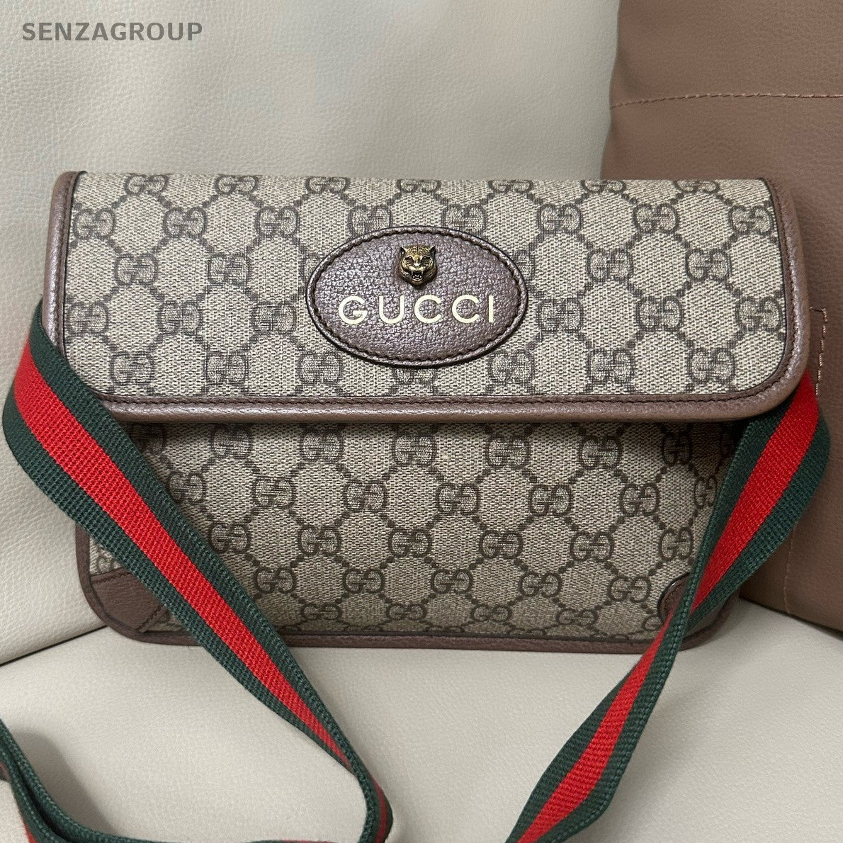 Gucci Supreme GG Marmont Tiger Shoulder Bag Beige Brown Women Classic