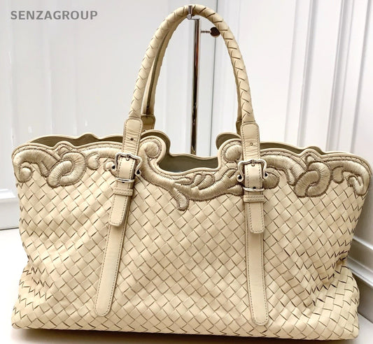 Bottega Veneta Tote Top Handle Shoulder Bag Rare Beige Women