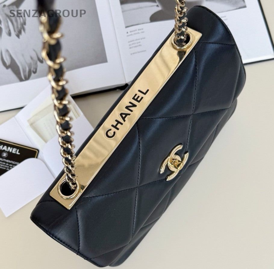 Chanel Trendy CC Diamond Chain Shoulder Bag Black Gold Women Classic Fashion