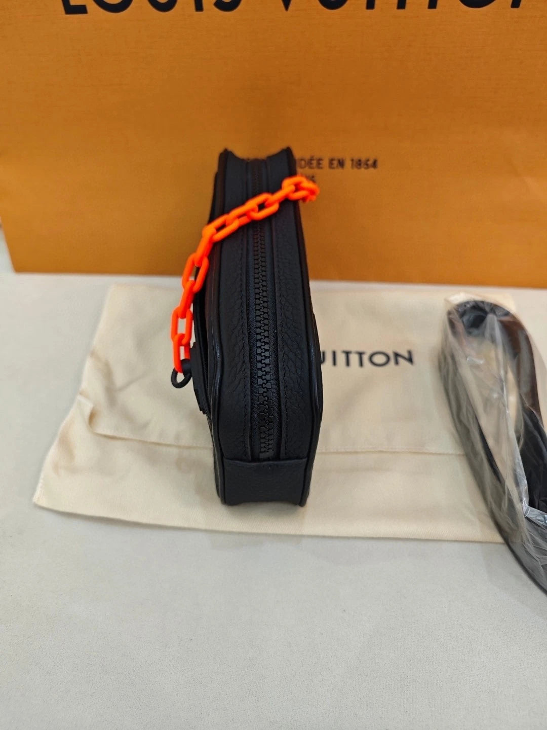 Louis Vuitton Limited Full Leather Logo Clutch Crossbody Waist Bag