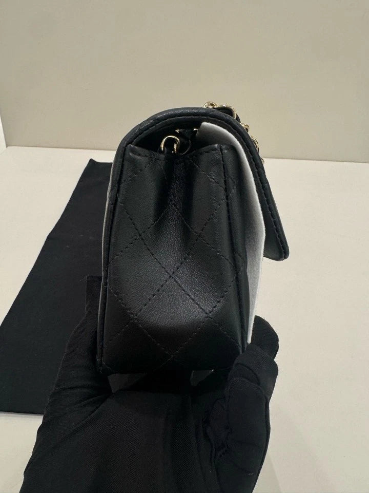 CHANEL Black Gold Classic Flap Mini Crossbody Bag For Women