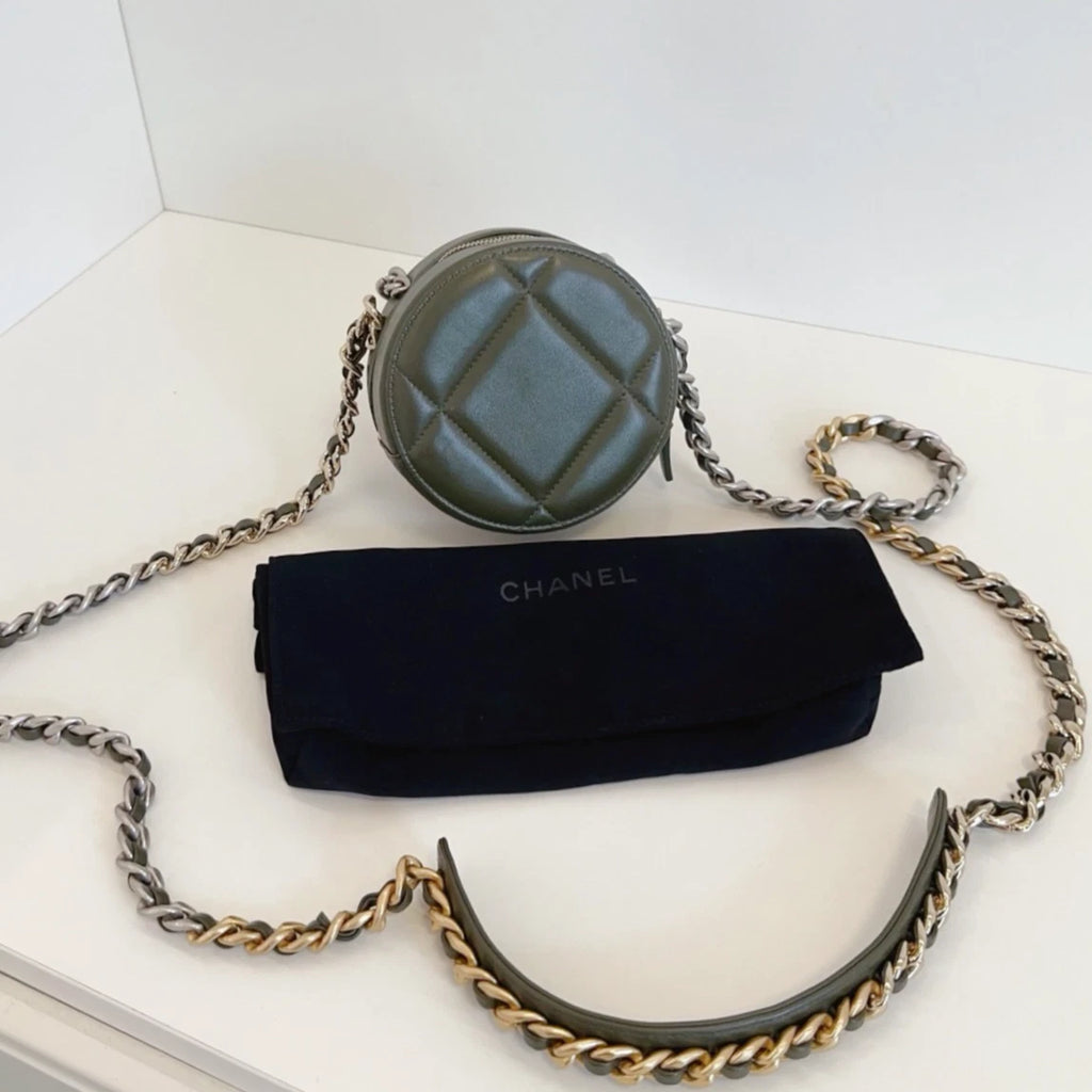 Chanel 19Bag Round Bag Chain Top Handle Shoulder Crossbody Green Gold Women