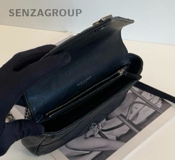 YSL Saint Laurent College Black Silver Shoulder bag Crossbody