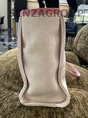 Chanel White & Pink Tote Beach Bag Chain Strap Silver Hardware Classic