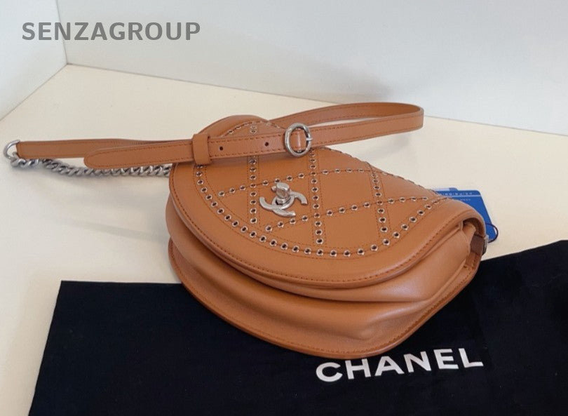 CHANEL Saddle PM Calfskin Rivet caramel color Chain Shoulder bag Crossbody Women