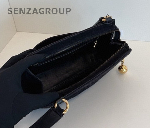 Chanel Suede Vintage Shoulder Bag Crossbody Black Gold Women Classic