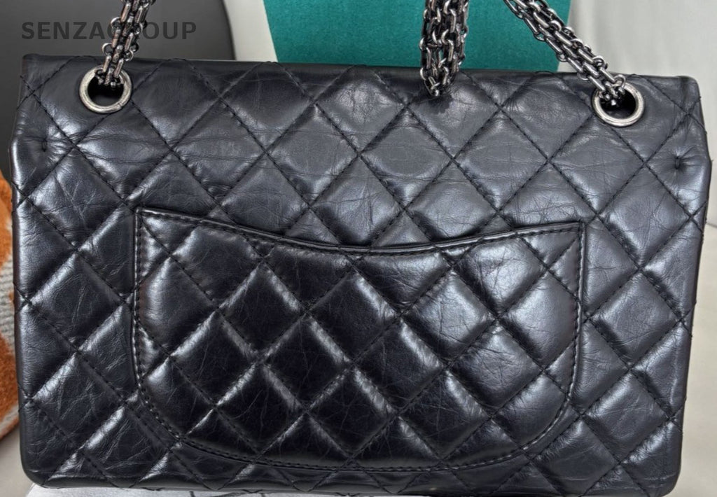 Chanel 2.55 MM Chain Shoulder Bag Black Silver Used Women Classic Diamond