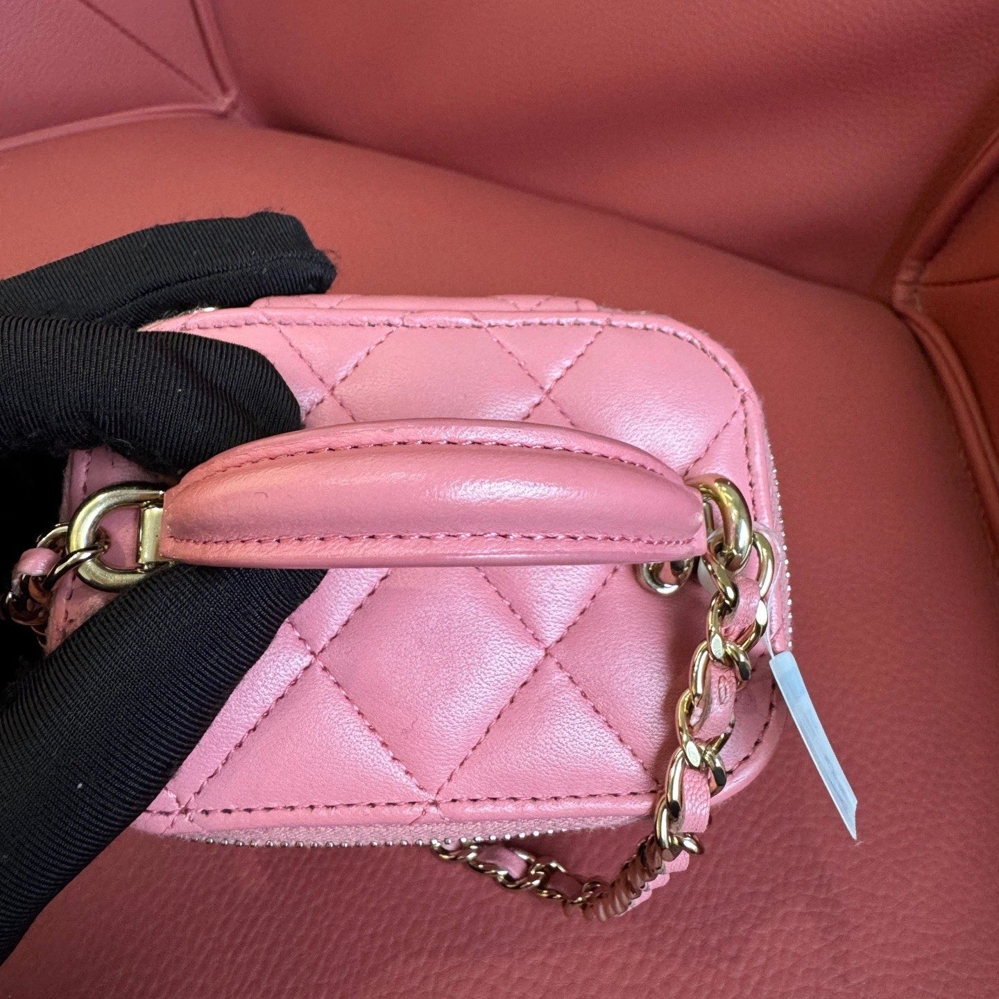 Chanel Diamond Chain Crossbody Top Handle Bag Pink Gold Women Classic