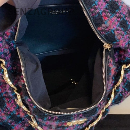 Chanel Tweet Maxi Hobo Chain Shoulder Bag Purple Gold Women Classic Designer