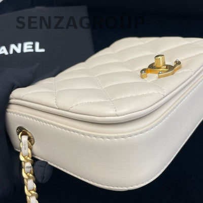 Chanel Mini Flap Bag Lamb Leather White Gold Hardware Chain Shoulder Bag